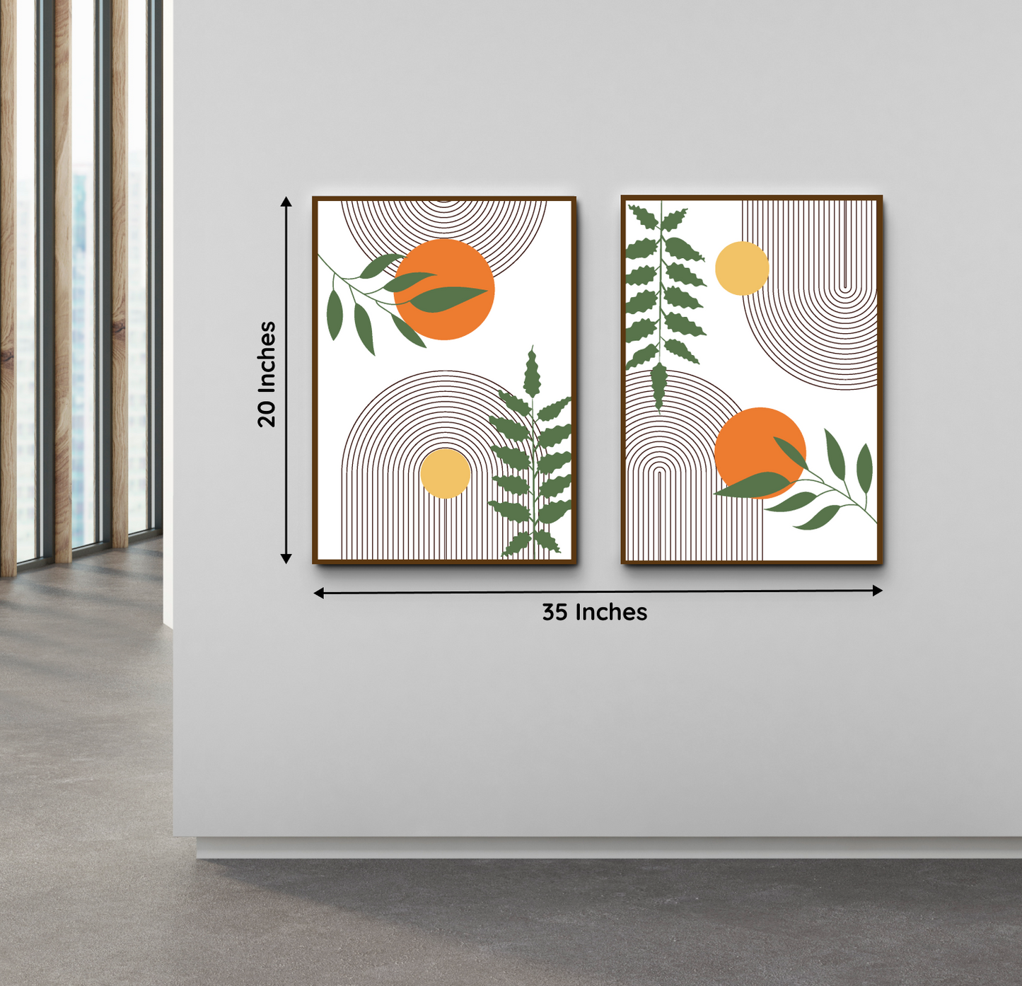 Boho Line Wood Print Wall Art Set of 2