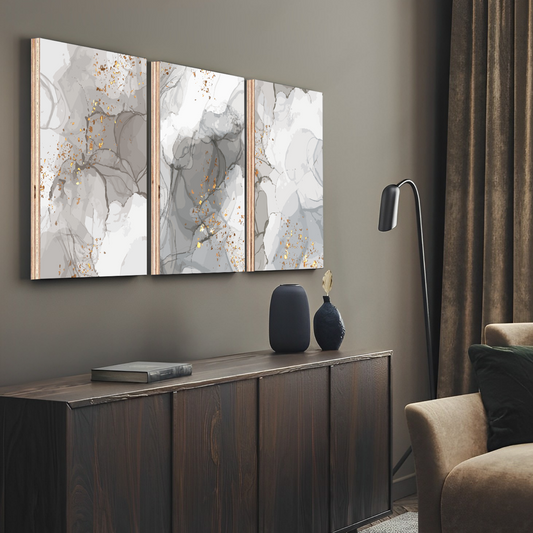 Abstract Grey Wood Print Wall Art Set of 3