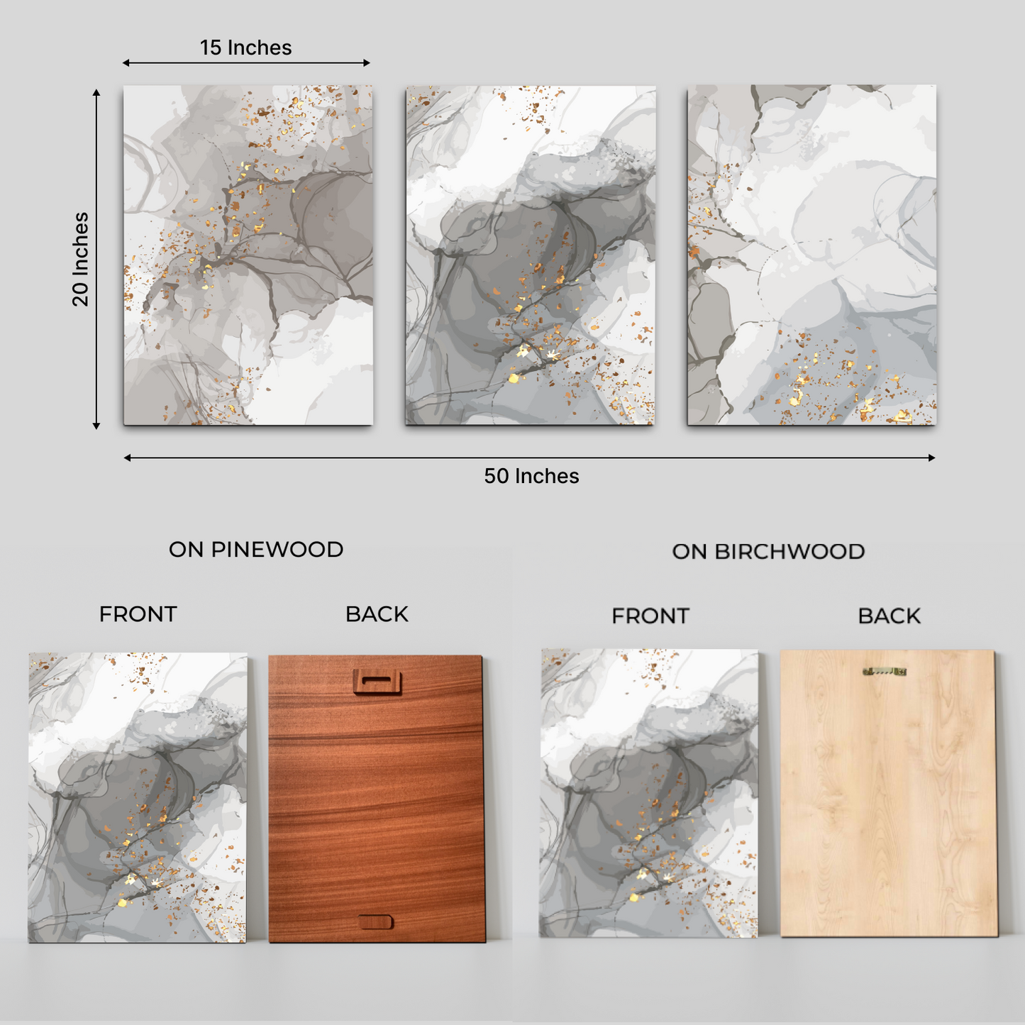 Abstract Grey Wood Print Wall Art Set of 3