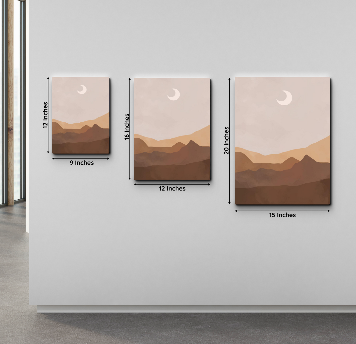 Moon Phase Abstract Boho Wood Print Wall Art Set of 3