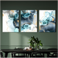 Abstract Blue and Gold Wood Print Wall Art Set of 3