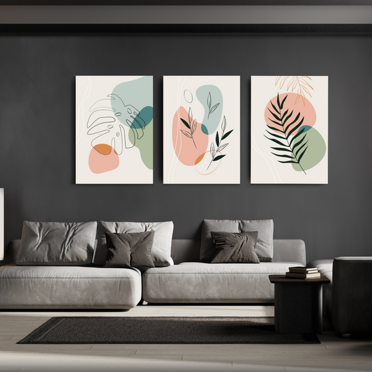 Leaf Boho Wood Print Wall Art Set of 3