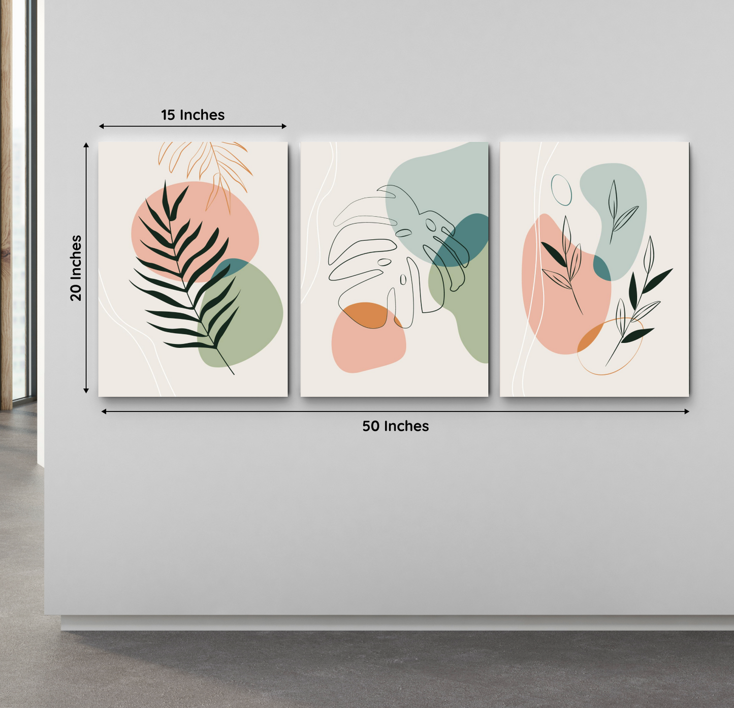 Leaf Boho Wood Print Wall Art Set of 3