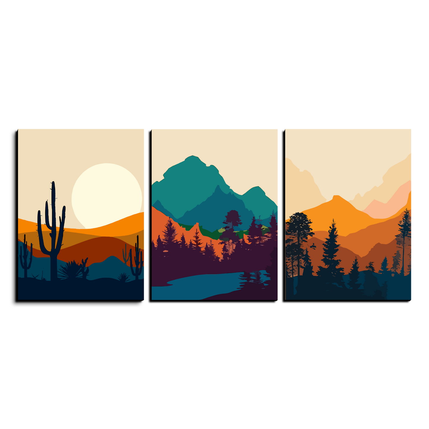 Abstract Landscape Wood Print Wall Art Set of 3