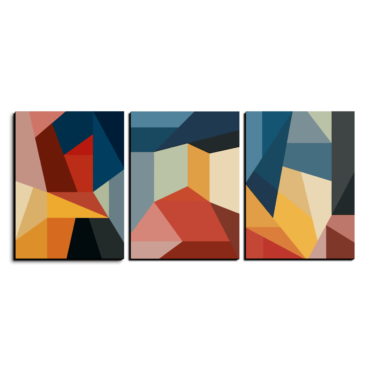 Geometric Abstract Wood Print Wall Art Set of 3