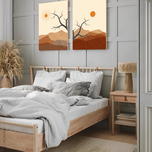Sunset and Sunrise Boho Wood Print Wall Art Set of 2