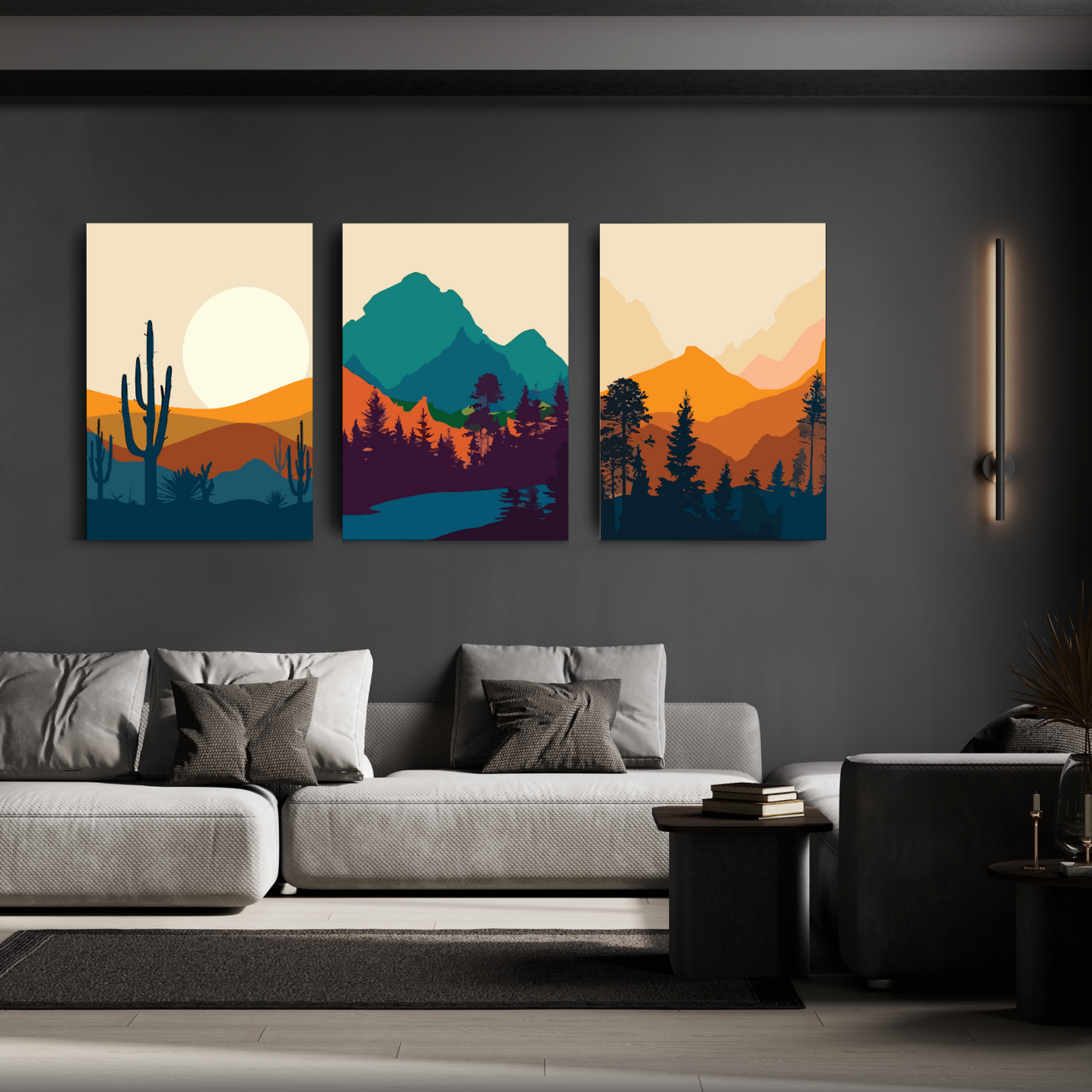 Abstract Landscape Wood Print Wall Art Set of 3