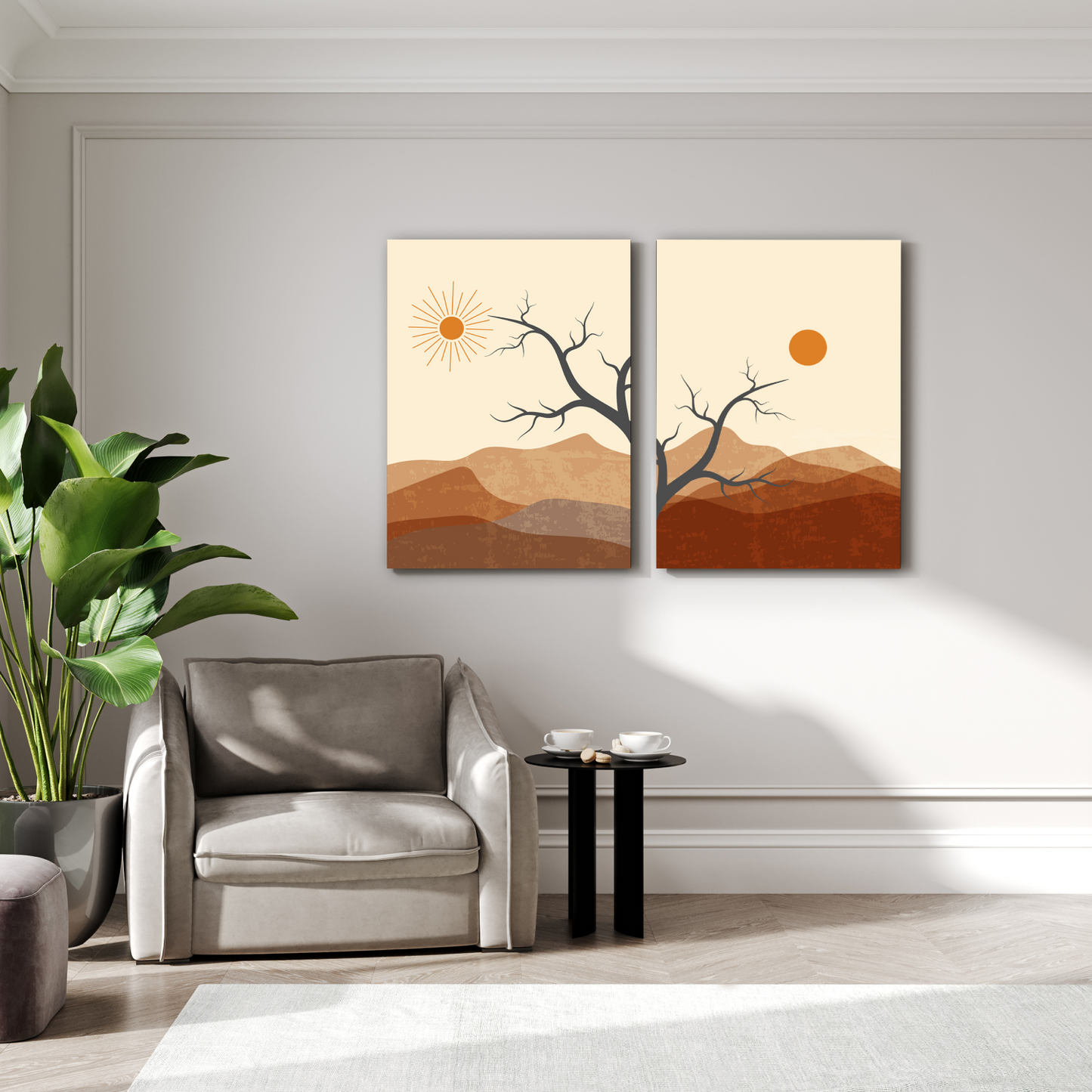 Sunset and Sunrise Boho Wood Print Wall Art Set of 2