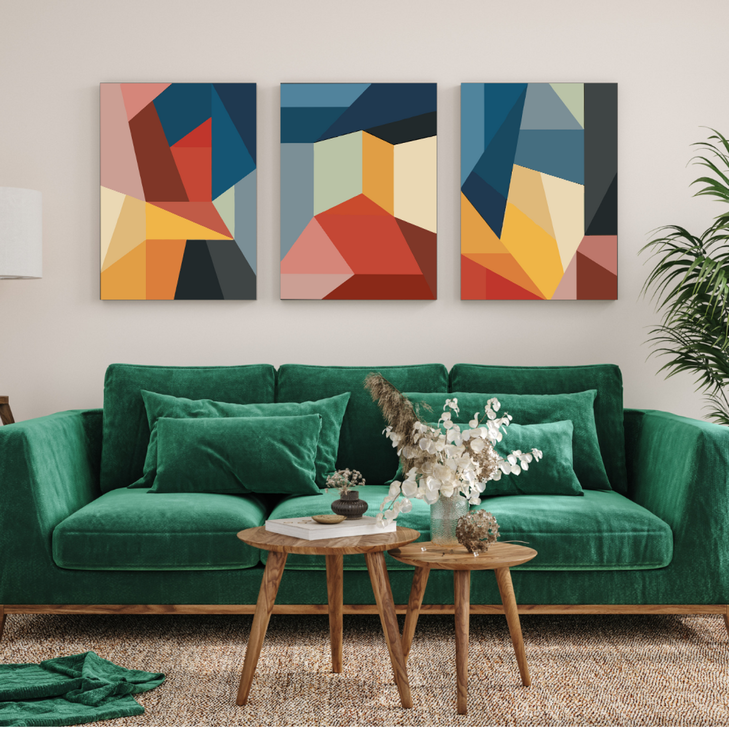 Geometric Abstract Wood Print Wall Art Set of 3