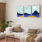 Mountains and Ocean Abstract Wood Print Wall Art Set of 3
