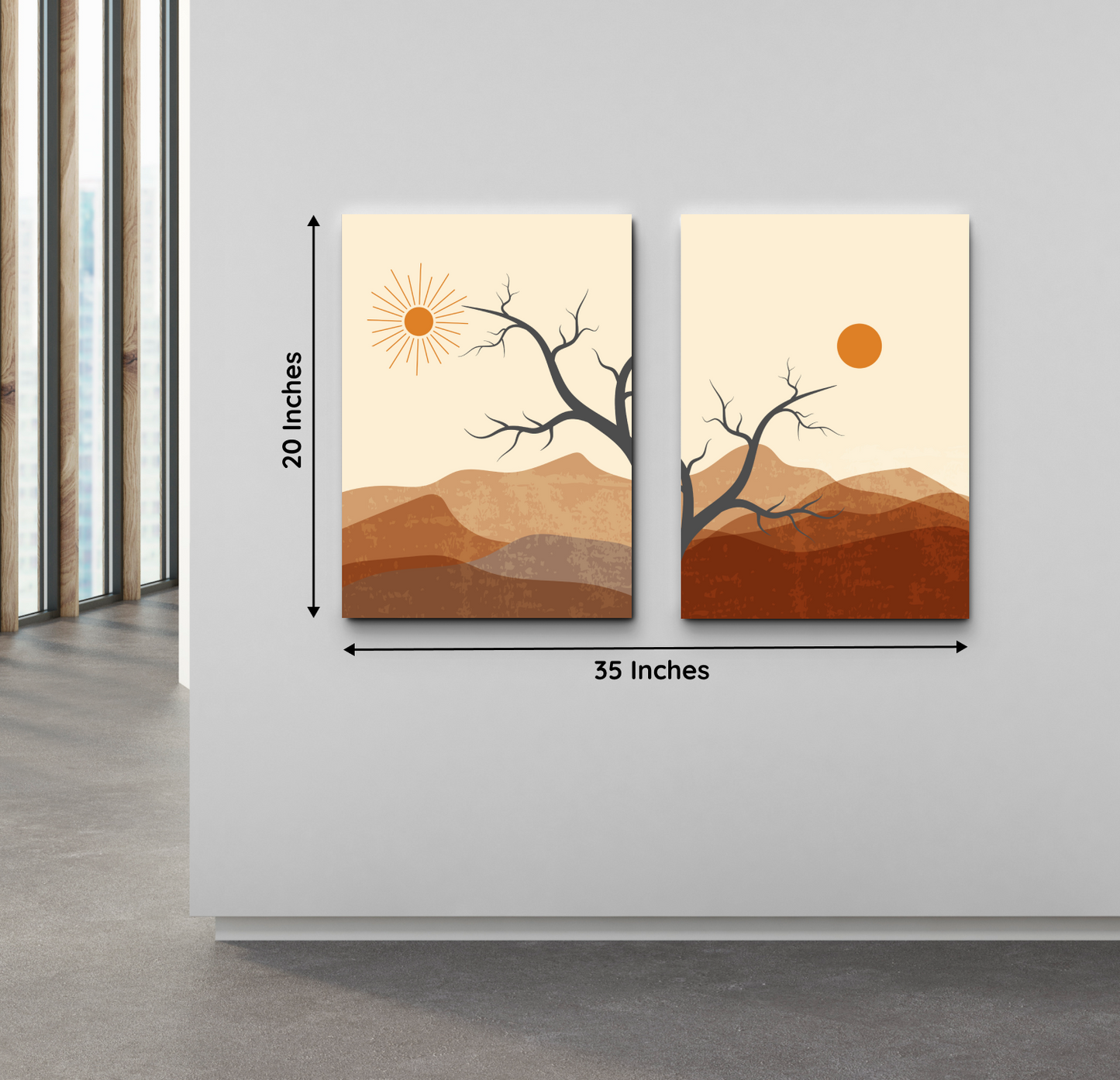 Sunset and Sunrise Boho Wood Print Wall Art Set of 2