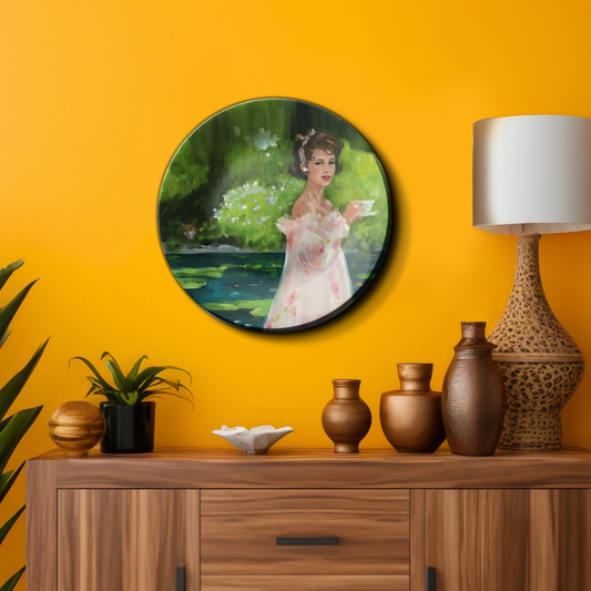 Charming ceramic wall hanging Woman Enjoying Tea Time for home decor