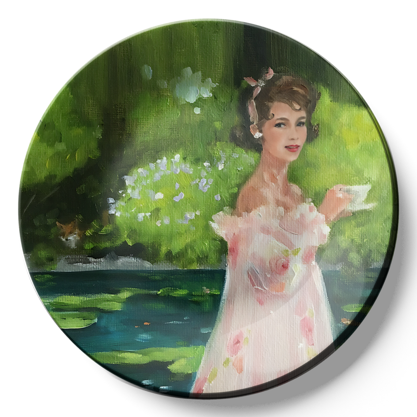 Woman Enjoying Tea Time In Garden wall plates for home decor