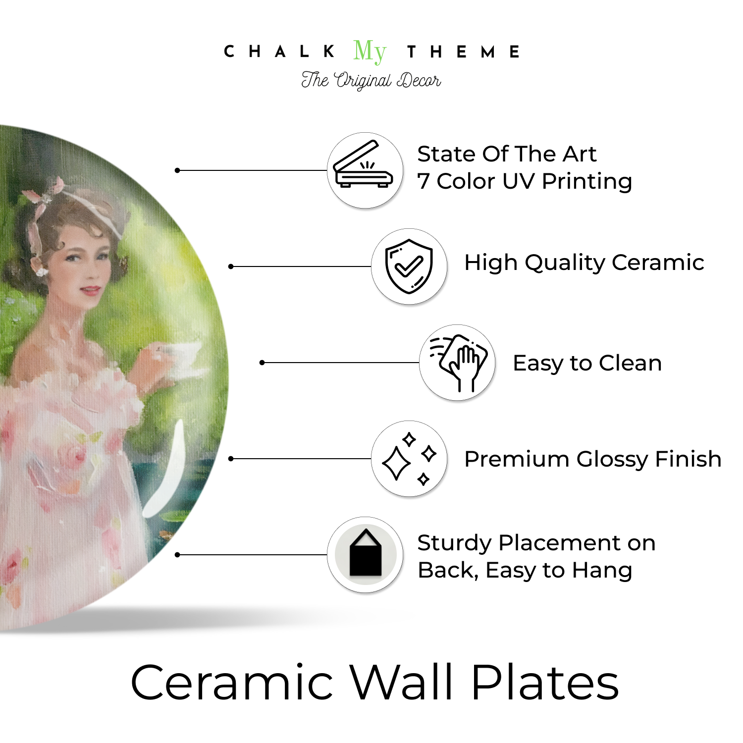 women in pink dress enjoying tea time ceramic plates wall decor