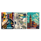 Vintage Travel Theme Wood Print Wall Art Set of 3