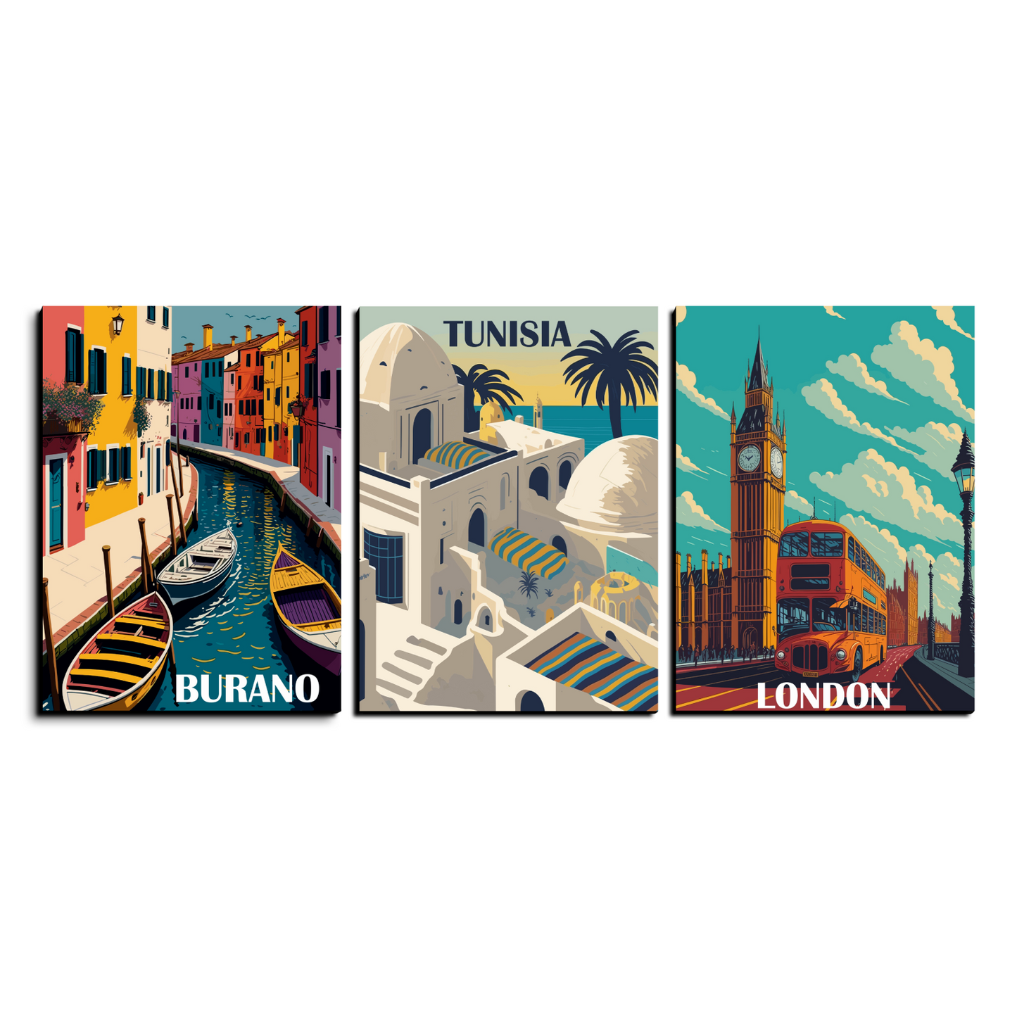 Vintage Travel Theme Wood Print Wall Art Set of 3