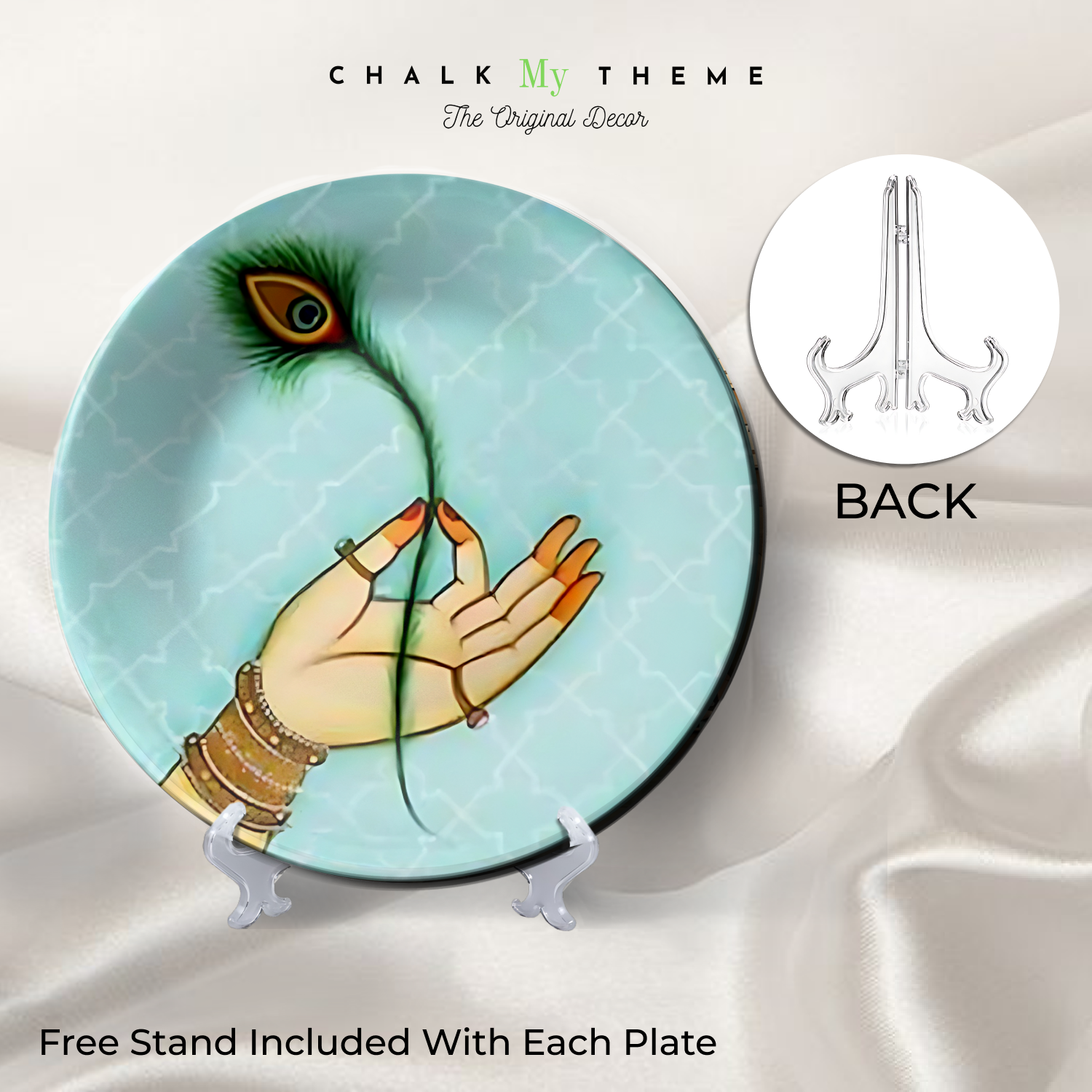 beautiful peacock feather set of 6 wall plates for home decor
