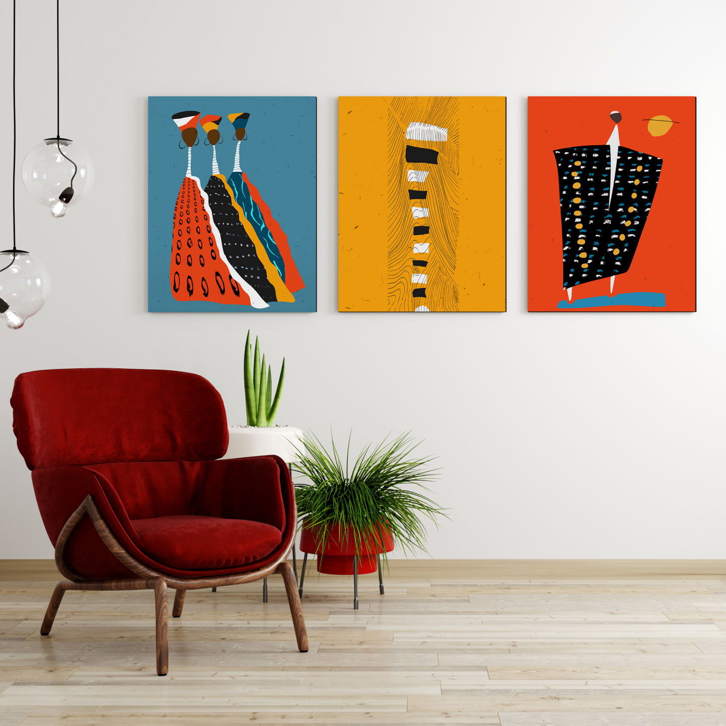 African Theme Wood Print Wall Art Set of 3