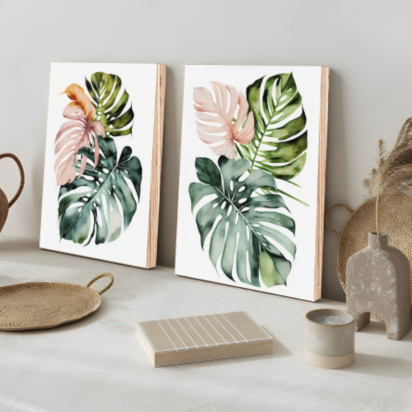 Tropical Leaf Wood Print Wall Art Set of 2