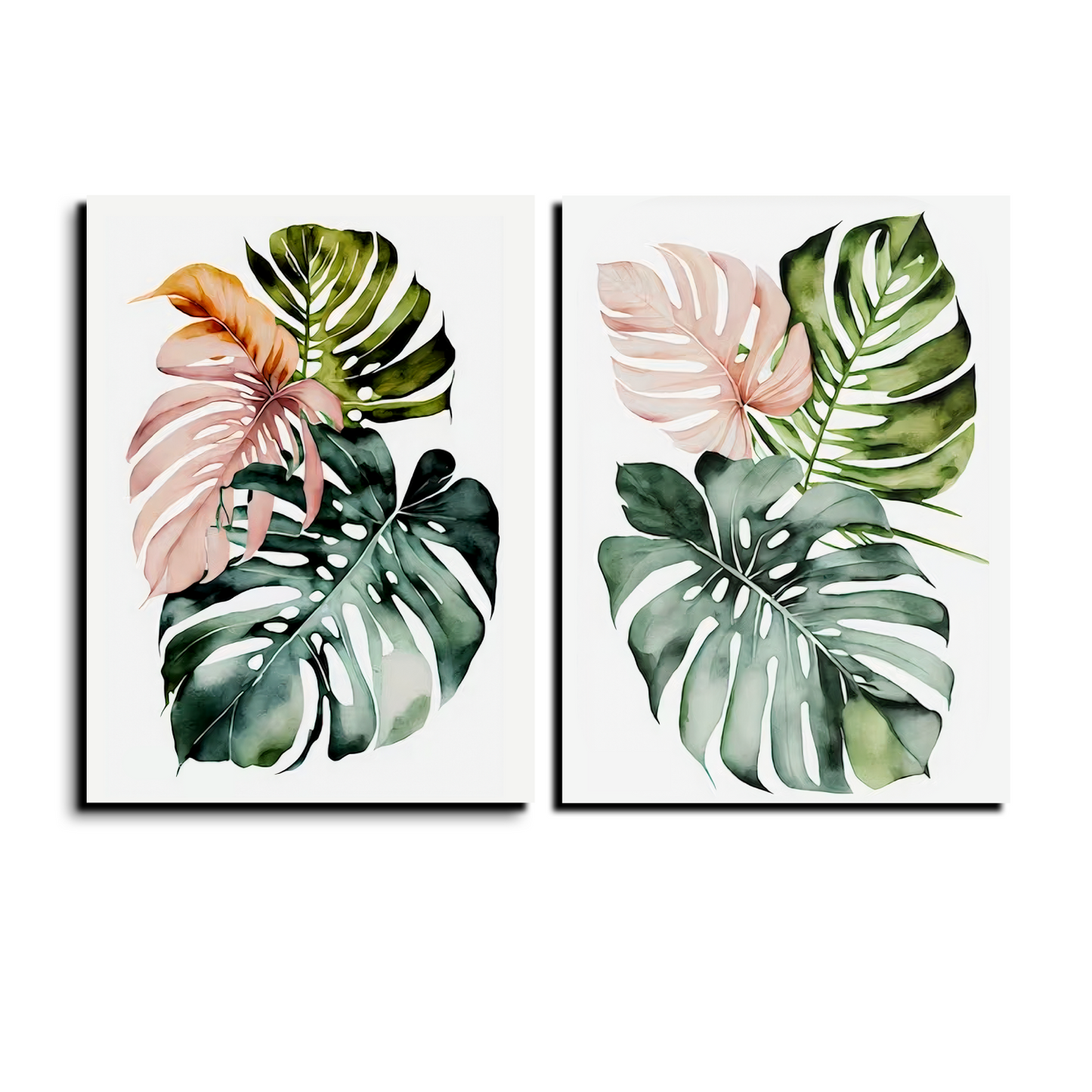 Tropical Leaf Wood Print Wall Art Set of 2