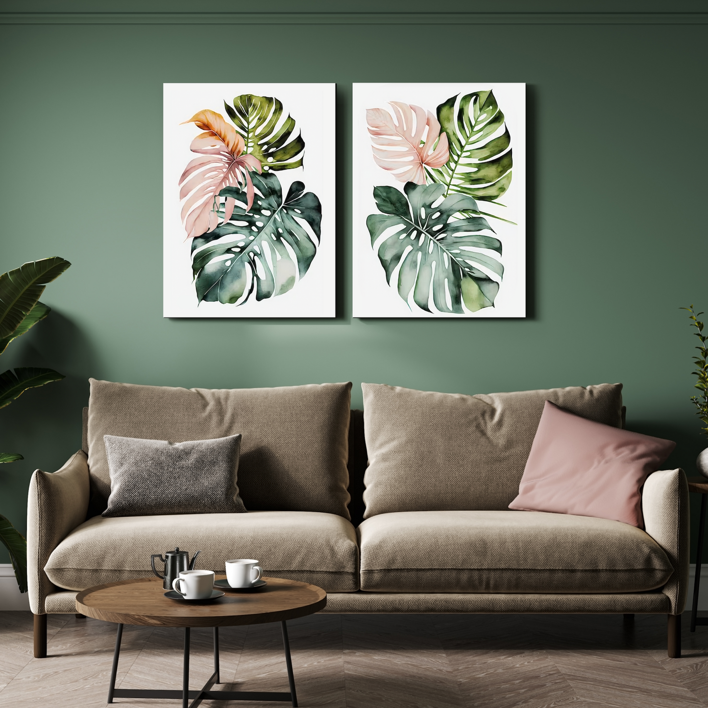 Tropical Leaf Wood Print Wall Art Set of 2