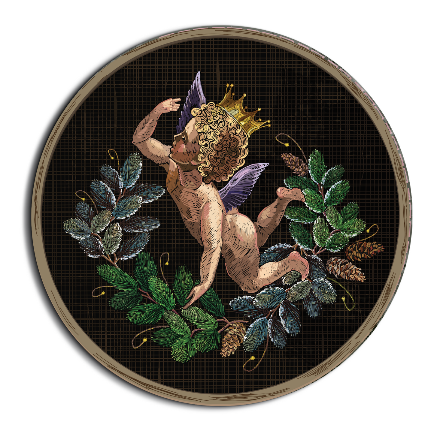 Christmas Angel With Tree Branches Wood Print Wall Art