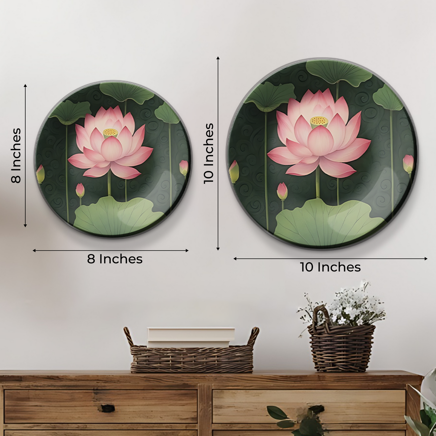 set of 3 pink lotus wall plates with Graceful Presence and Delicate Beauty