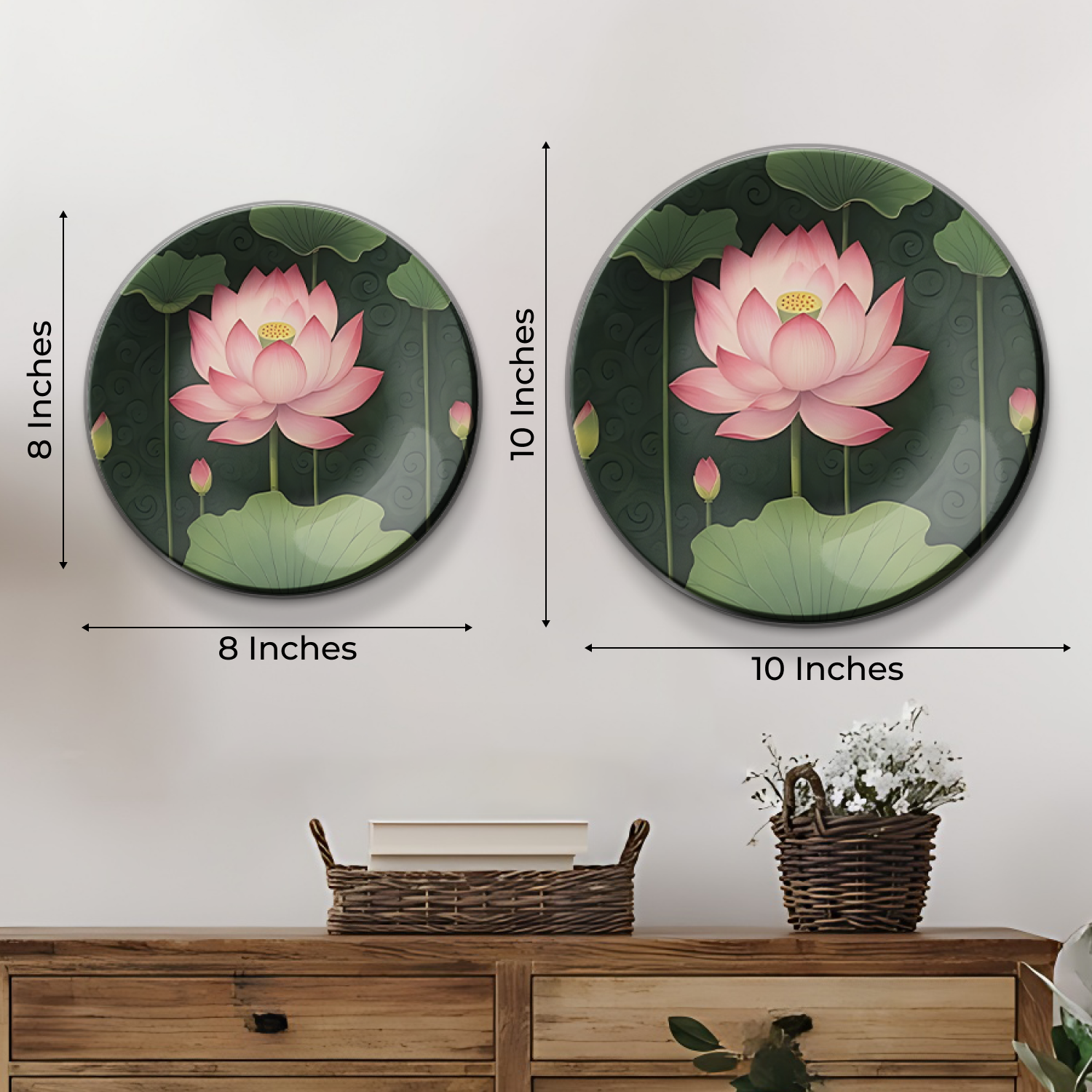 set of 3 pink lotus wall plates with Graceful Presence and Delicate Beauty