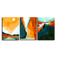 Orange Abstract Landscape Wood Print Wall Art Set of 3