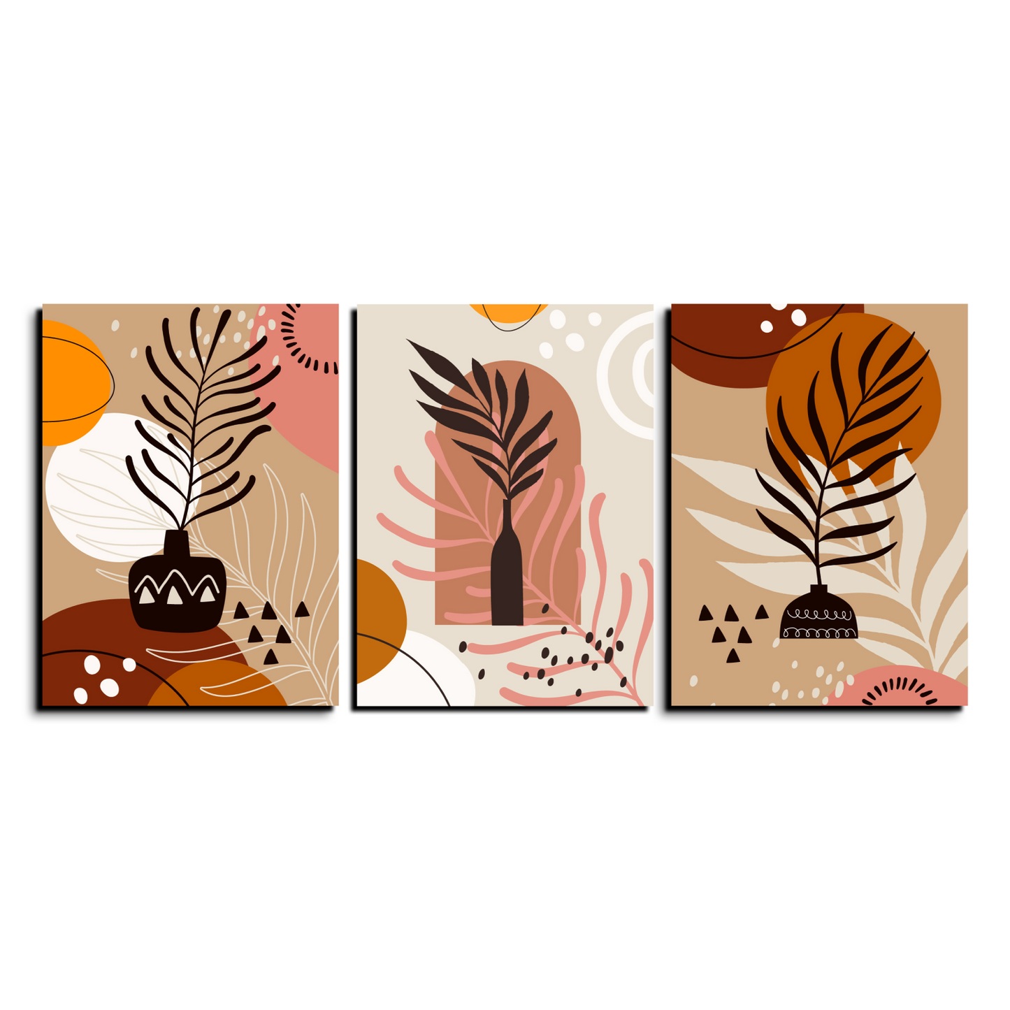 Leaf Botanical Boho Wood Print Wall Art Set of 3