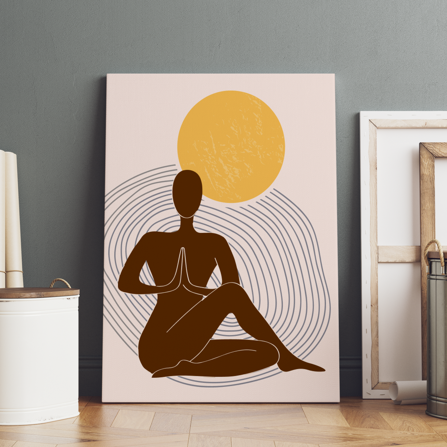 Yoga Theme Boho Beige Wood Print Wall Art