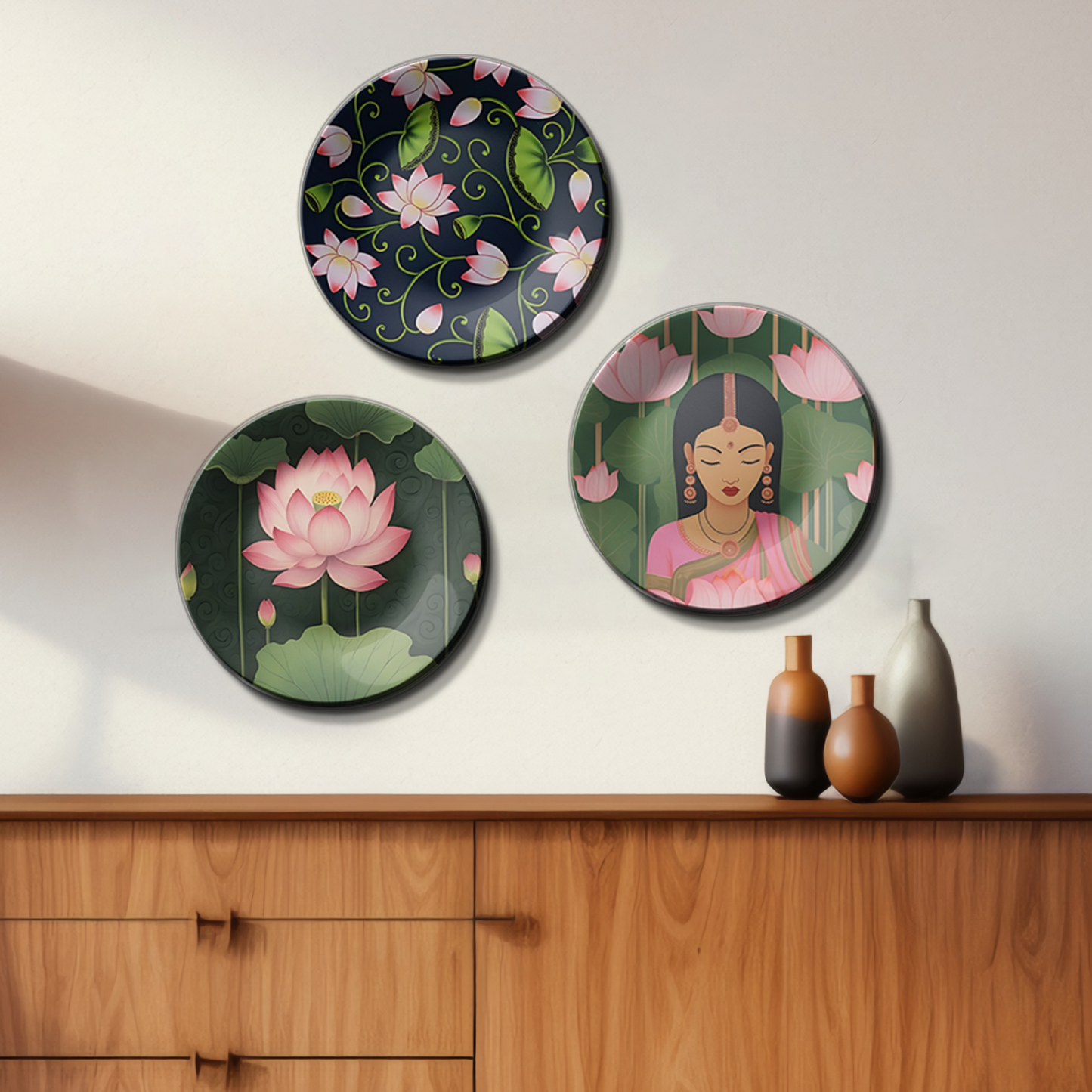set of 3 Serene Lotus Blossom Wall Art