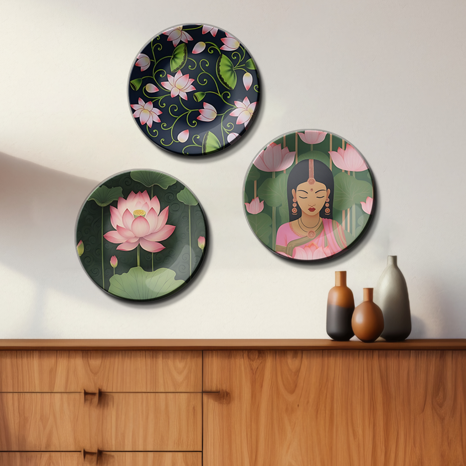 set of 3 Serene Lotus Blossom Wall Art