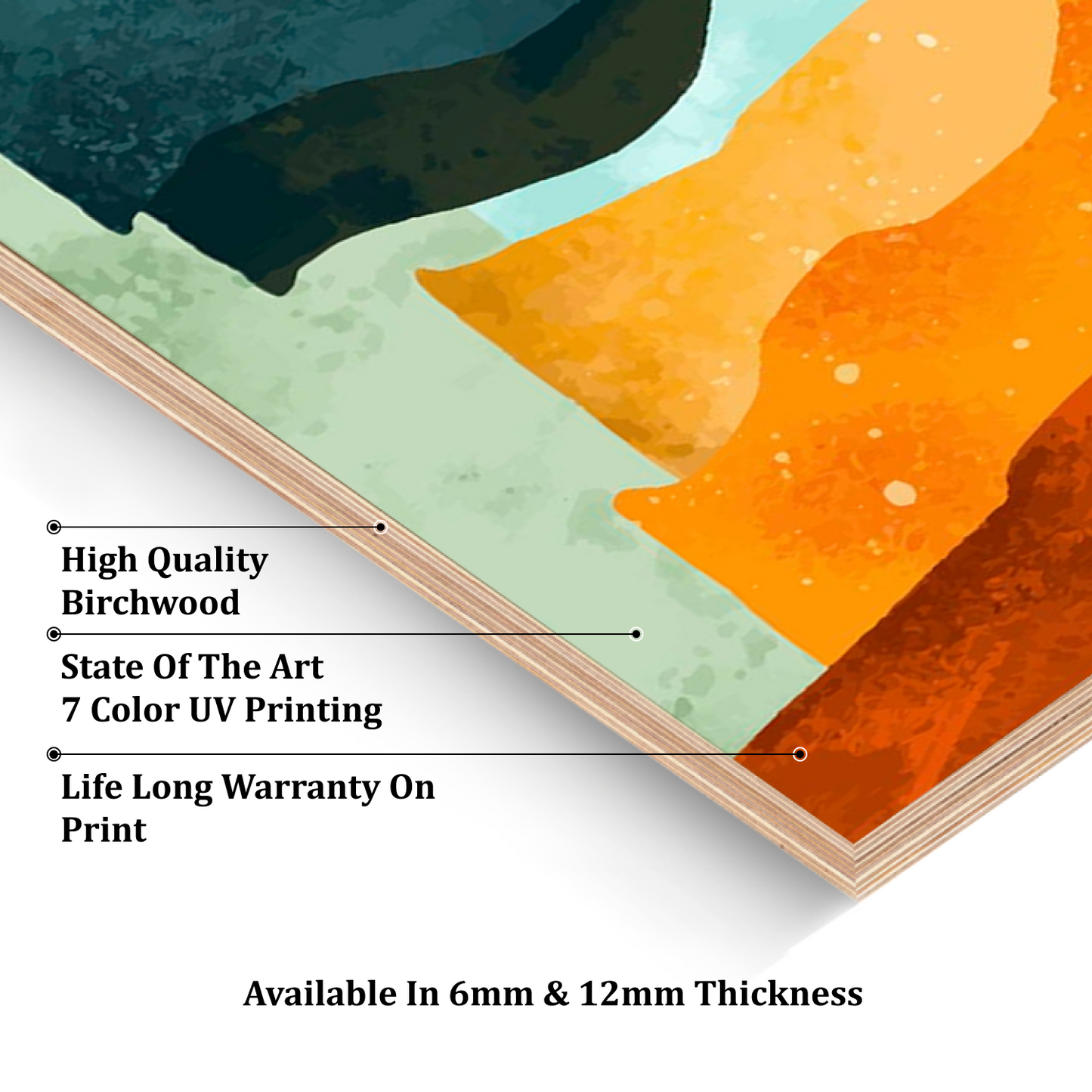 Orange Abstract Landscape Wood Print Wall Art Set of 3