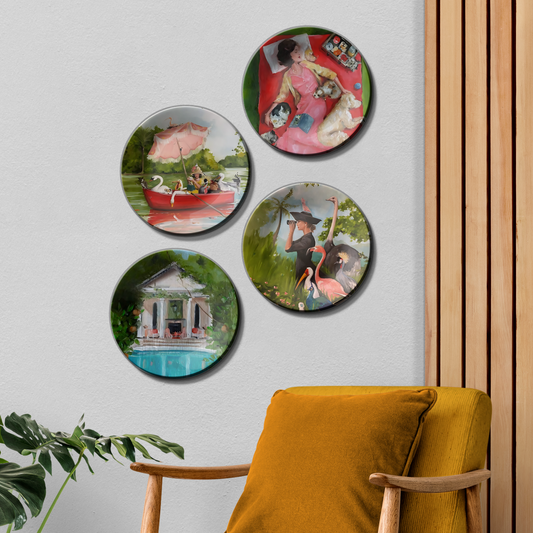  Set of Four Ceramic Plates with Nature-themed wall plates