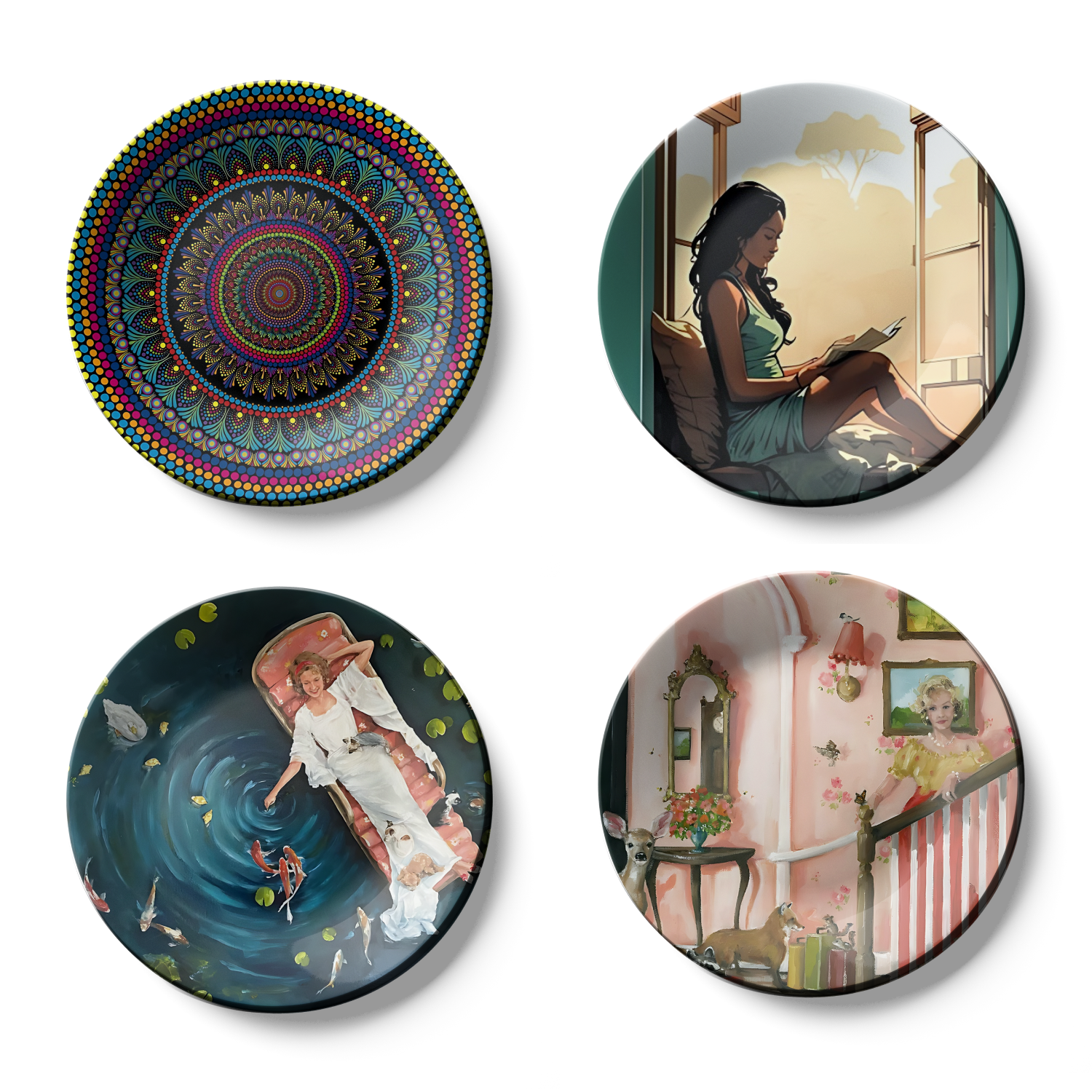 Set of 4 Assorted Theme Wall Plates  art