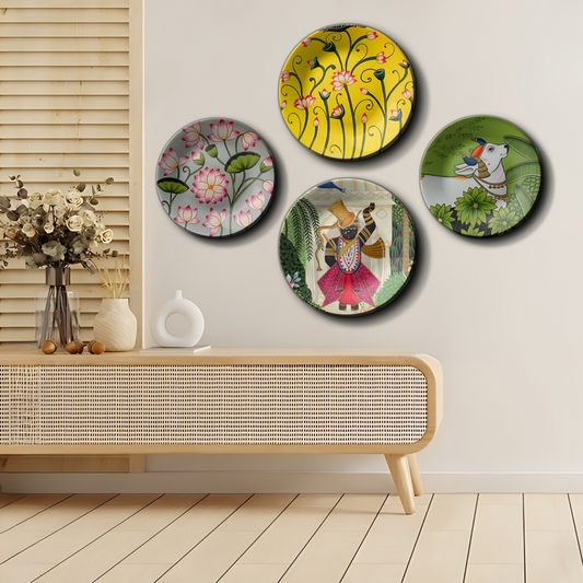 set of 4 Timeless Pichwai Art wall plates for gifts
