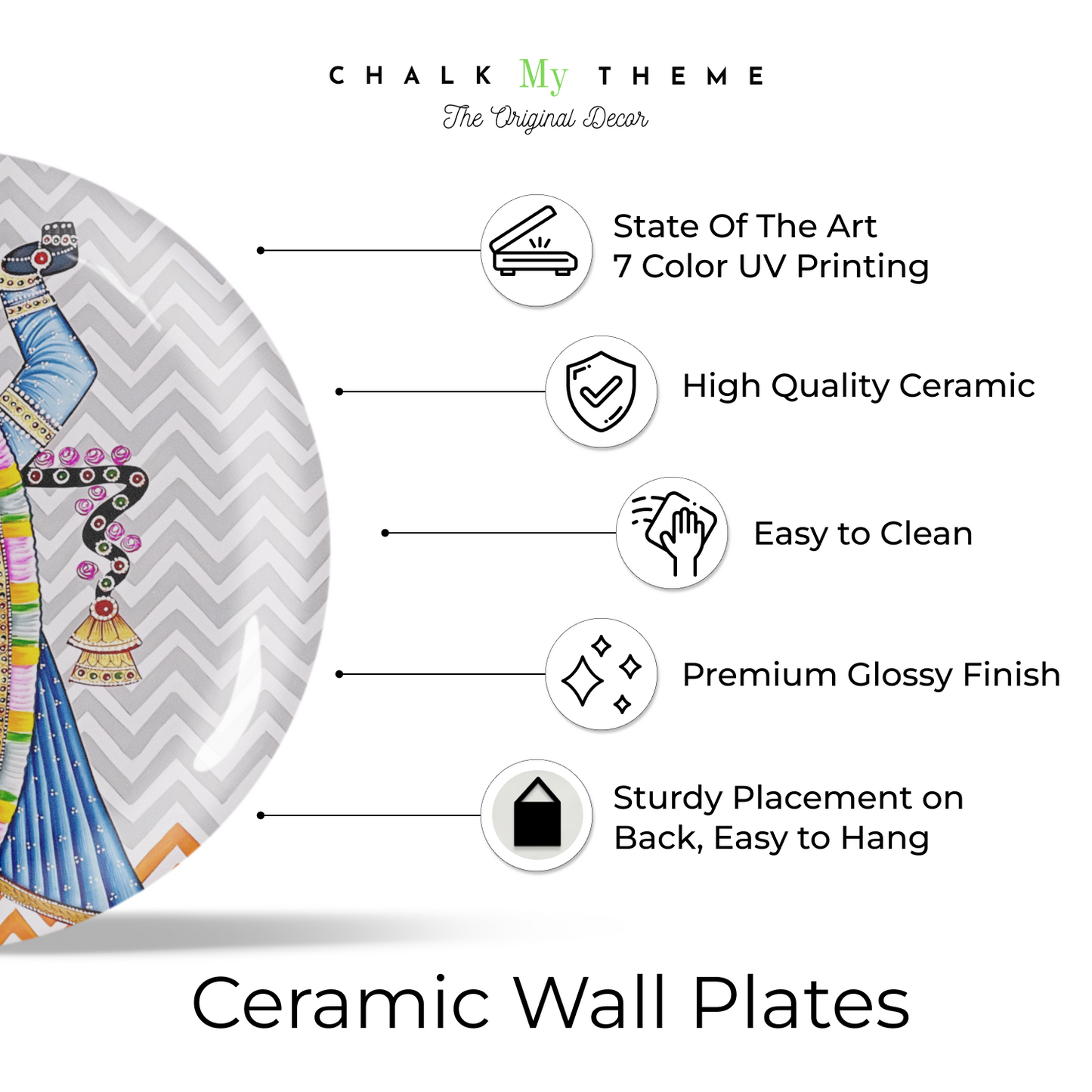 Exquisite ceramic portrayal of Shrinath Ji ceramic wall hanging plates for home decor