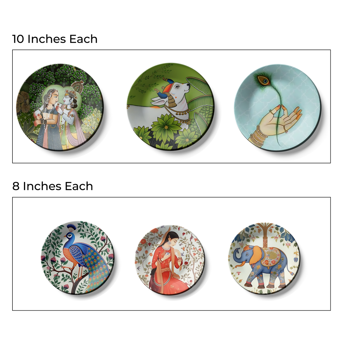 10 and 8 inches set of 6 ancient india hanging wall plates