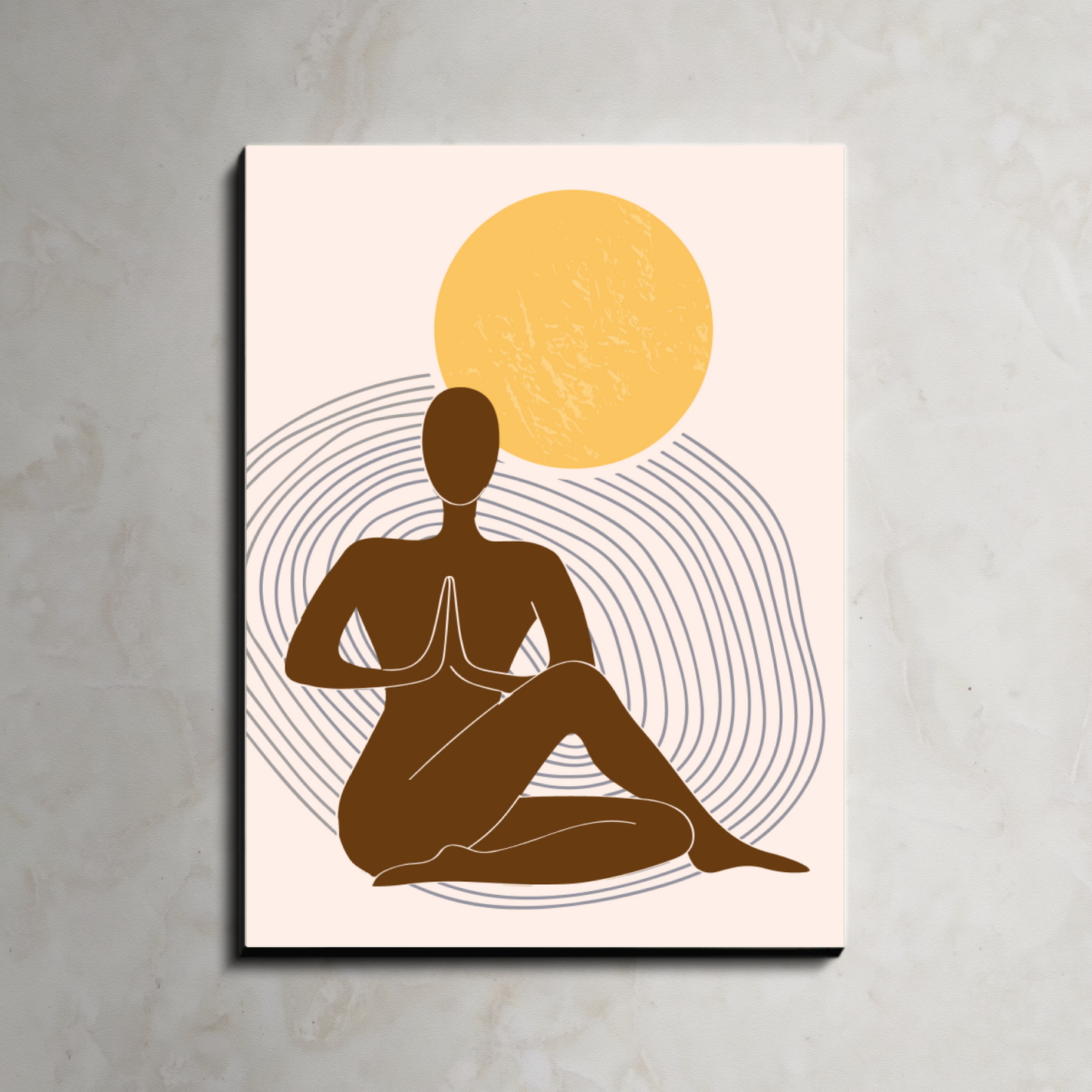 Yoga Theme Boho Beige Wood Print Wall Art