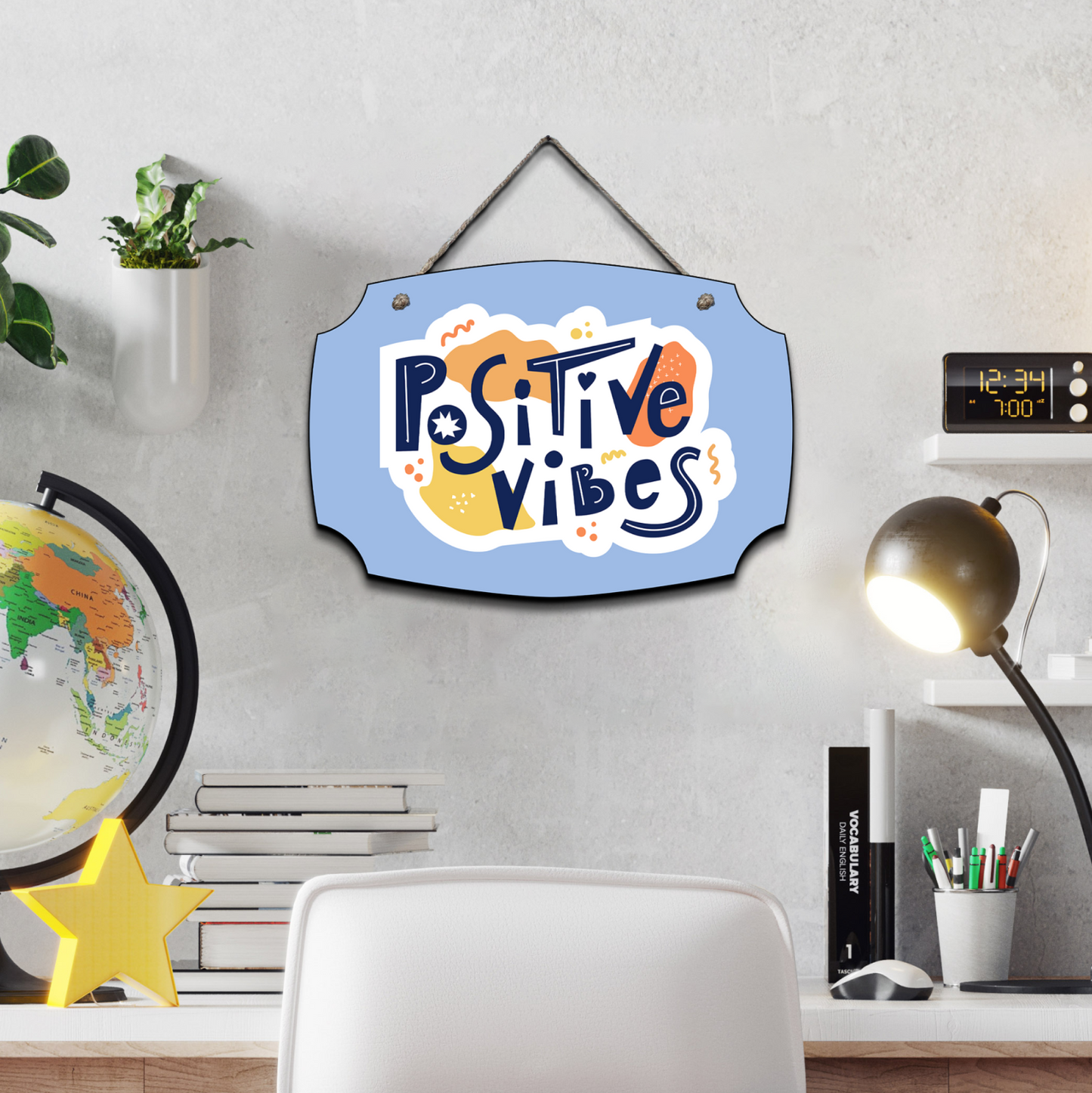 Positive Vibes Wood Print Colorful Wall or Door Hanging