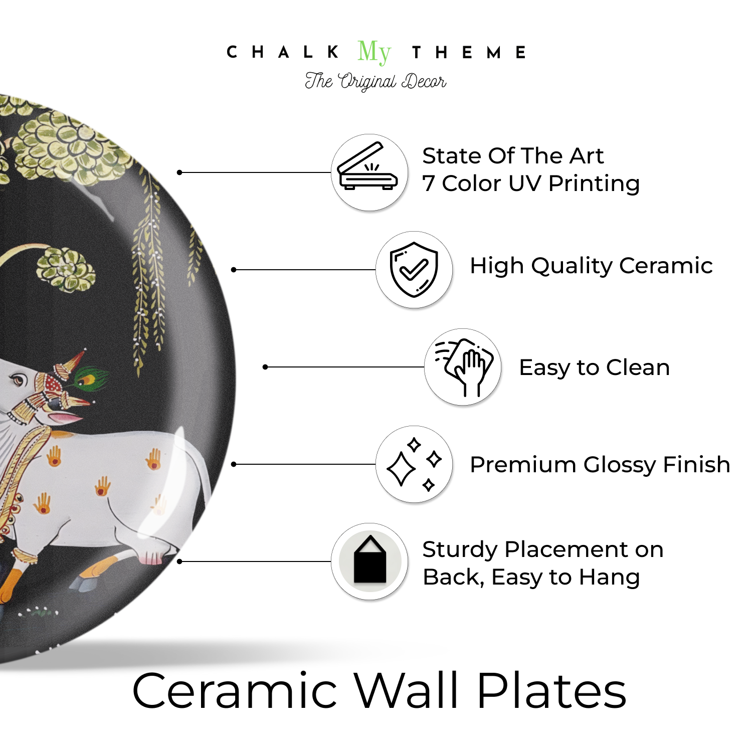 cow pichwai art ceramic wall decor