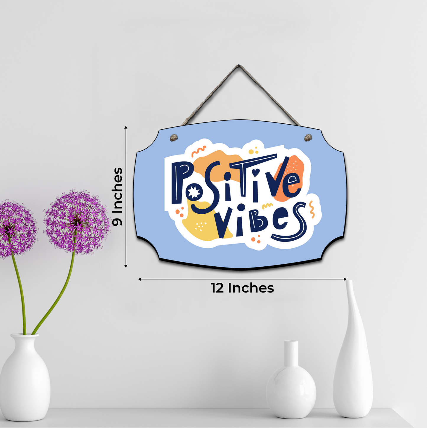 Positive Vibes Wood Print Colorful Wall or Door Hanging