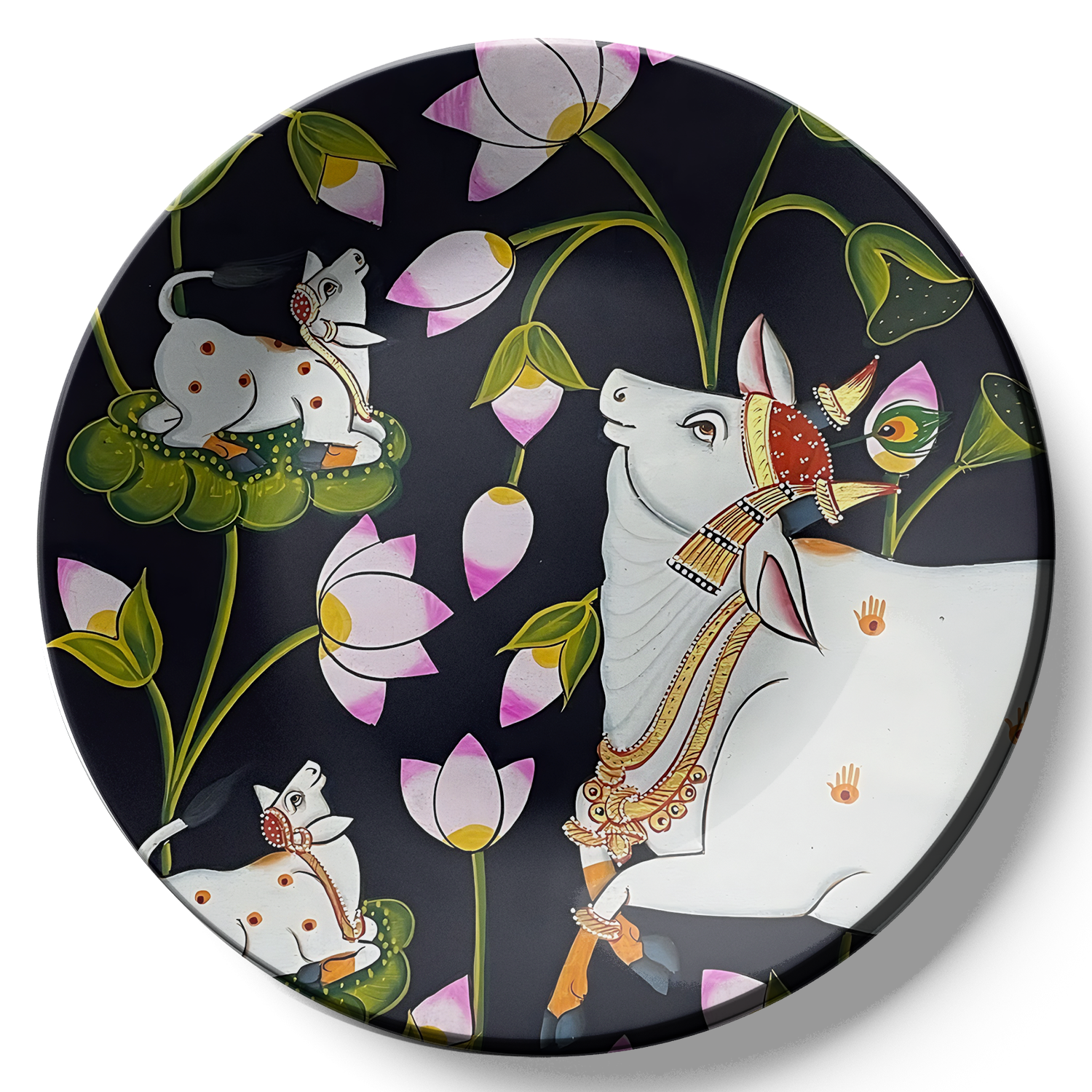 Cow sitting on leaf  wall art plates