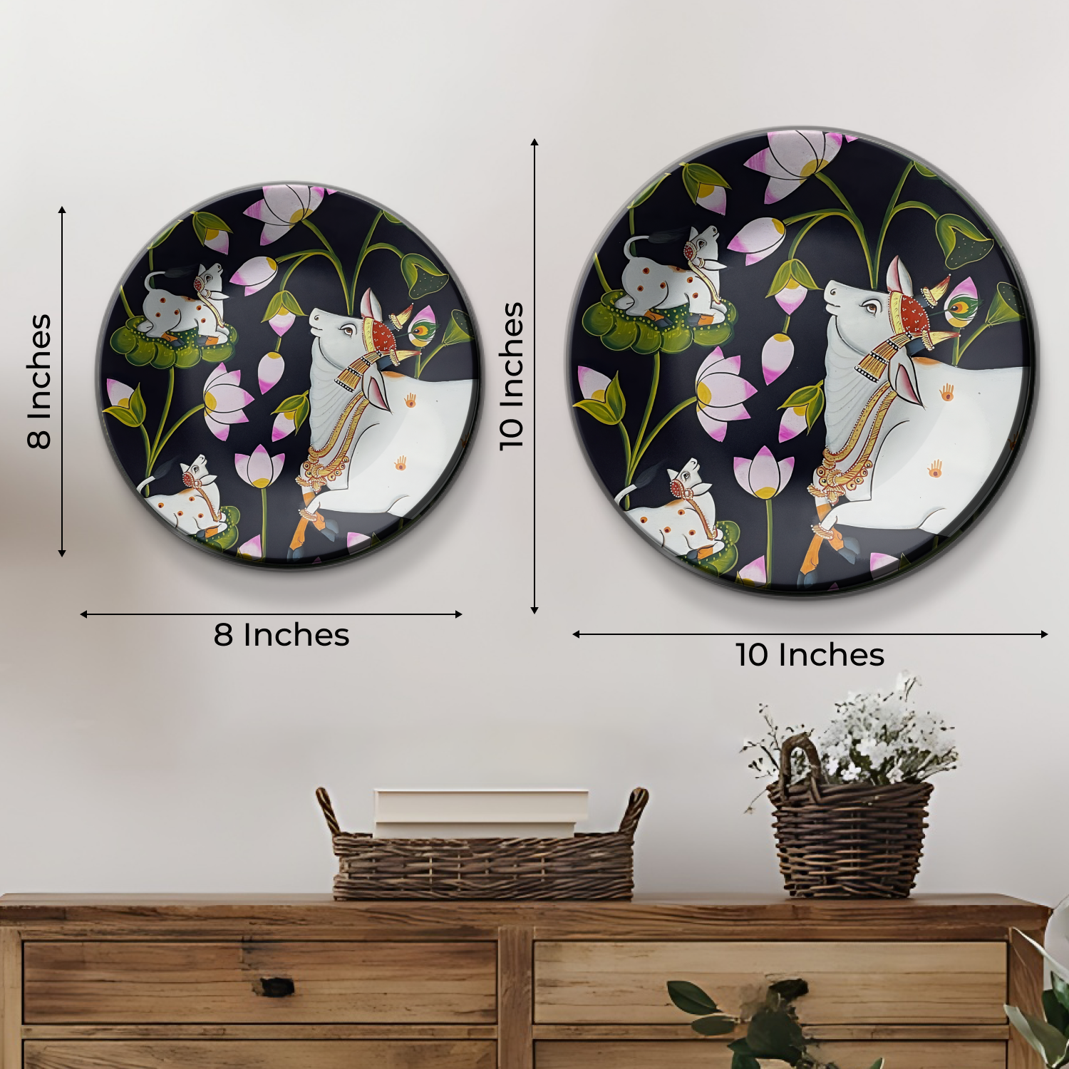 pink lotus flower vintage wall plates