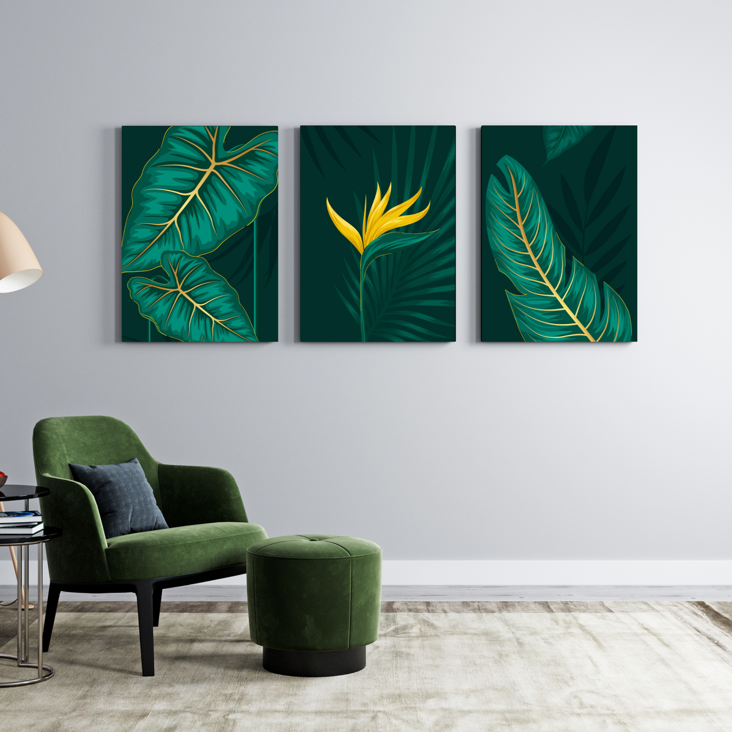 Green Leaf Wood Print Wall Art Set of 3