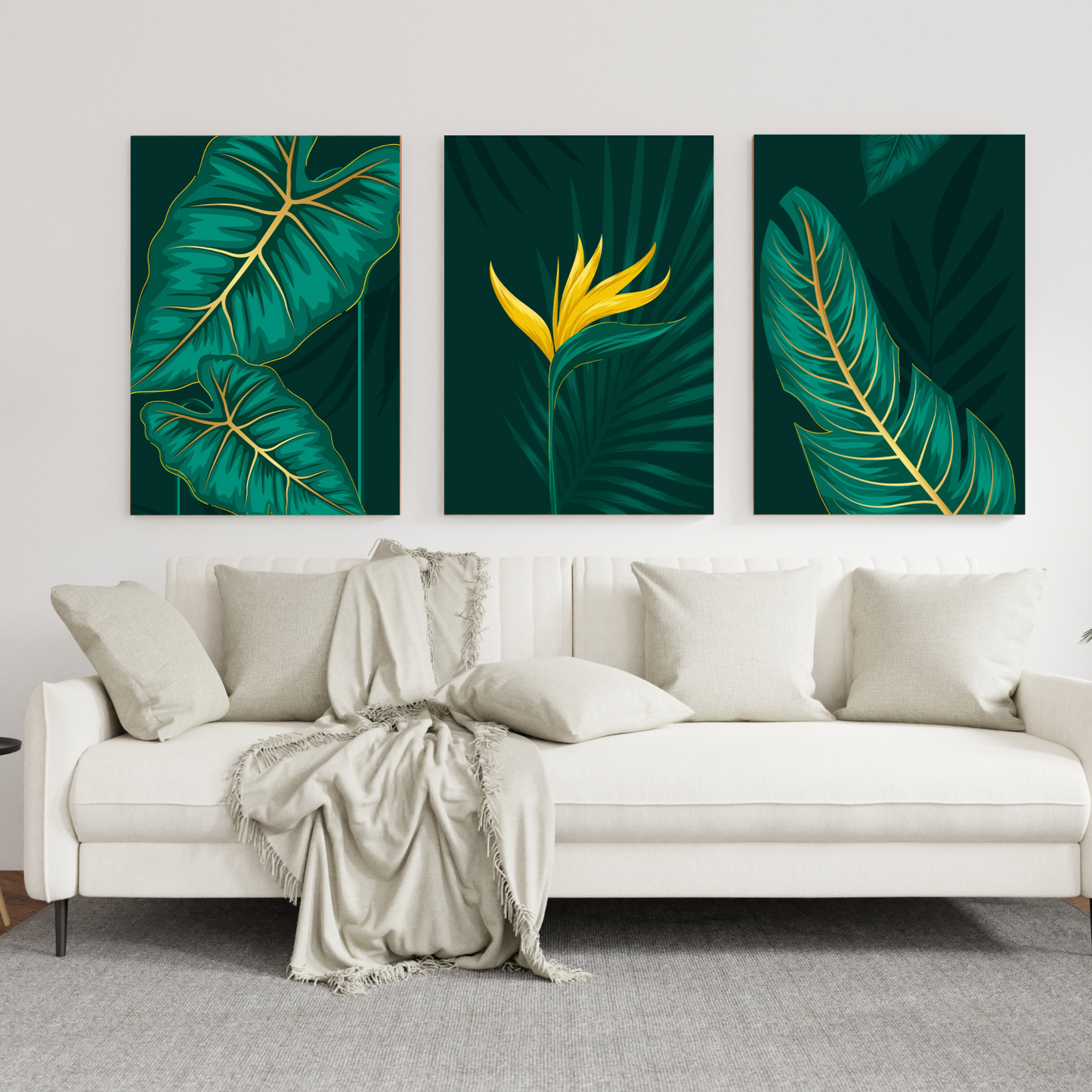 Green Leaf Wood Print Wall Art Set of 3