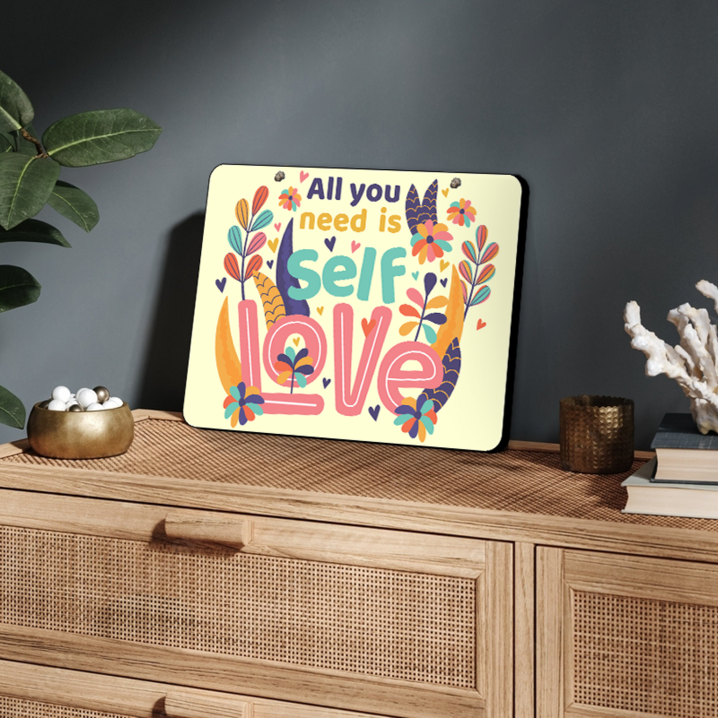 All You Need Is Selflove Wood Print Colorful Wall or Door Hanging