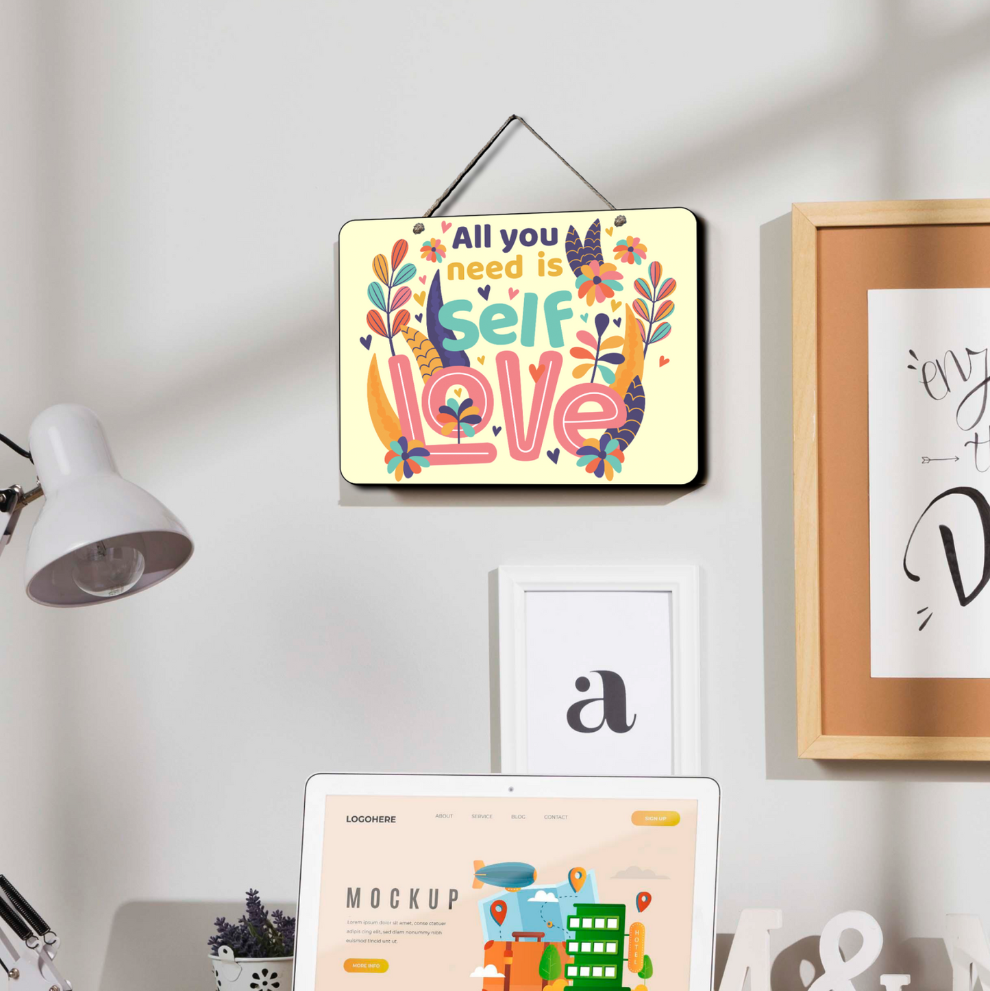 All You Need Is Selflove Wood Print Colorful Wall or Door Hanging