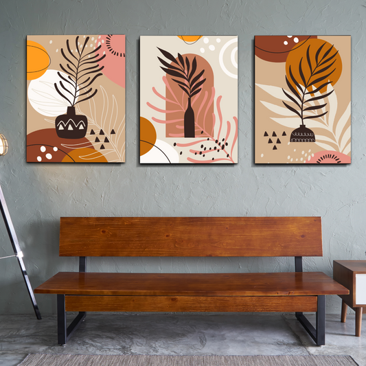 Leaf Botanical Boho Wood Print Wall Art Set of 3